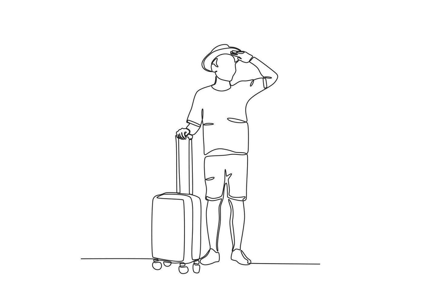 een Mens Aan zomer vakantie draagt een hoed en draagt een koffer vector
