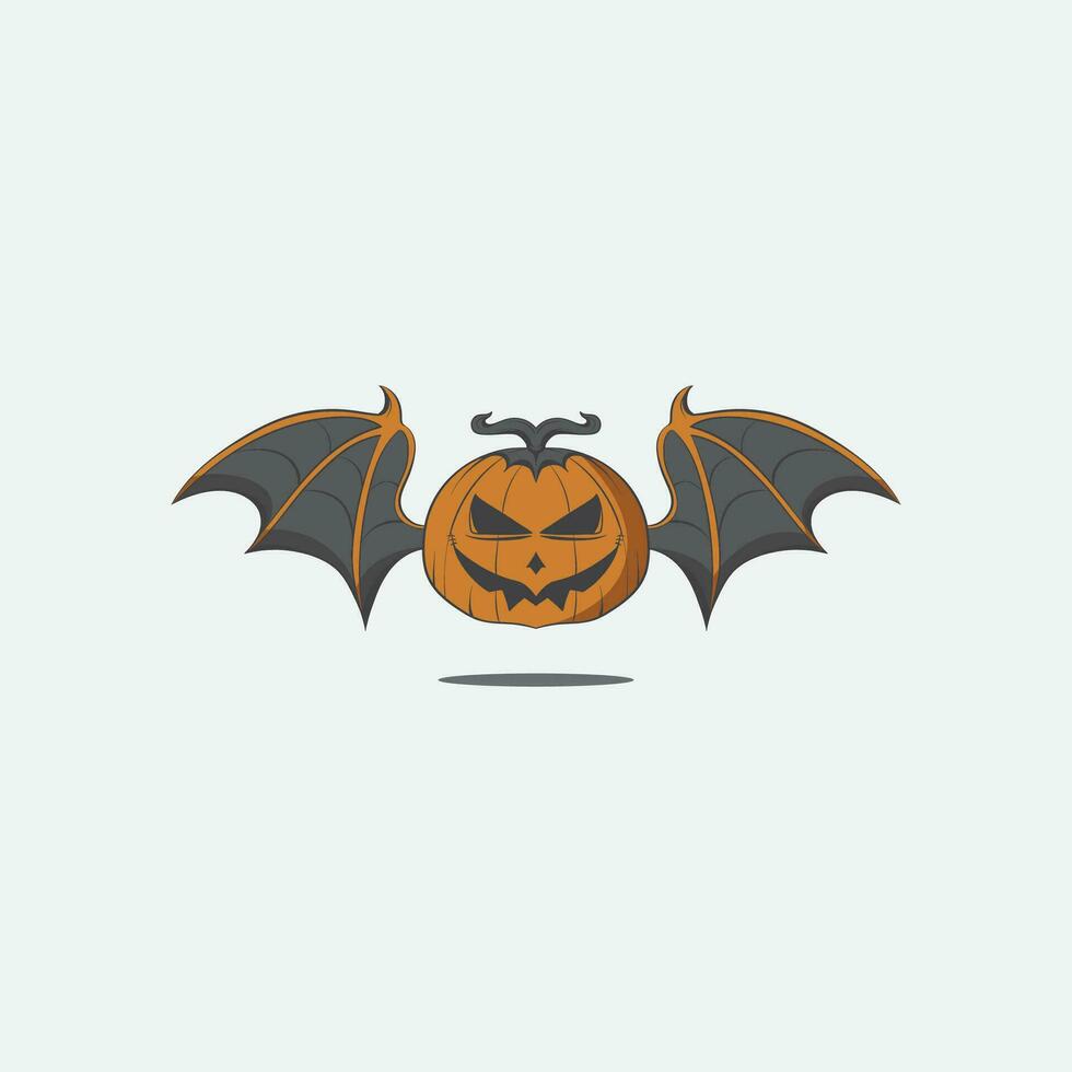 halloween pompoen met knuppel Vleugels icoon vector illustratie