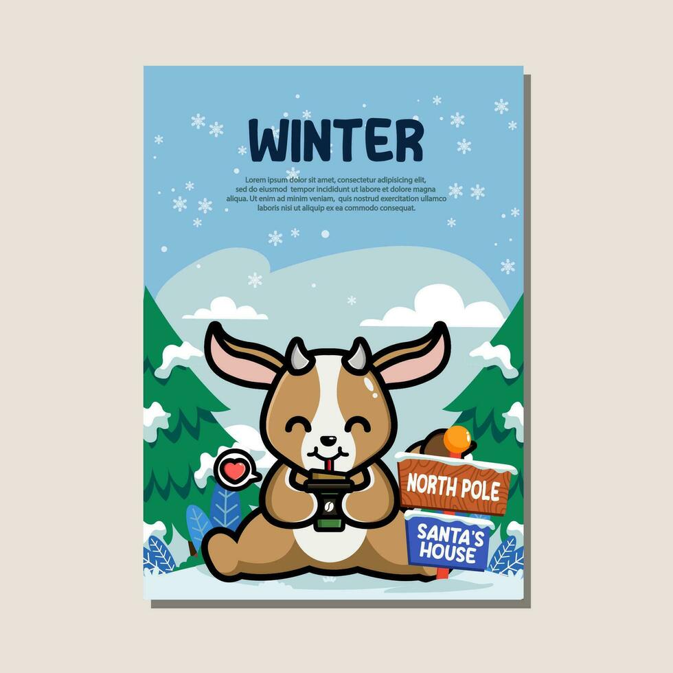 poster sjabloon voor winter met schattig geit vector