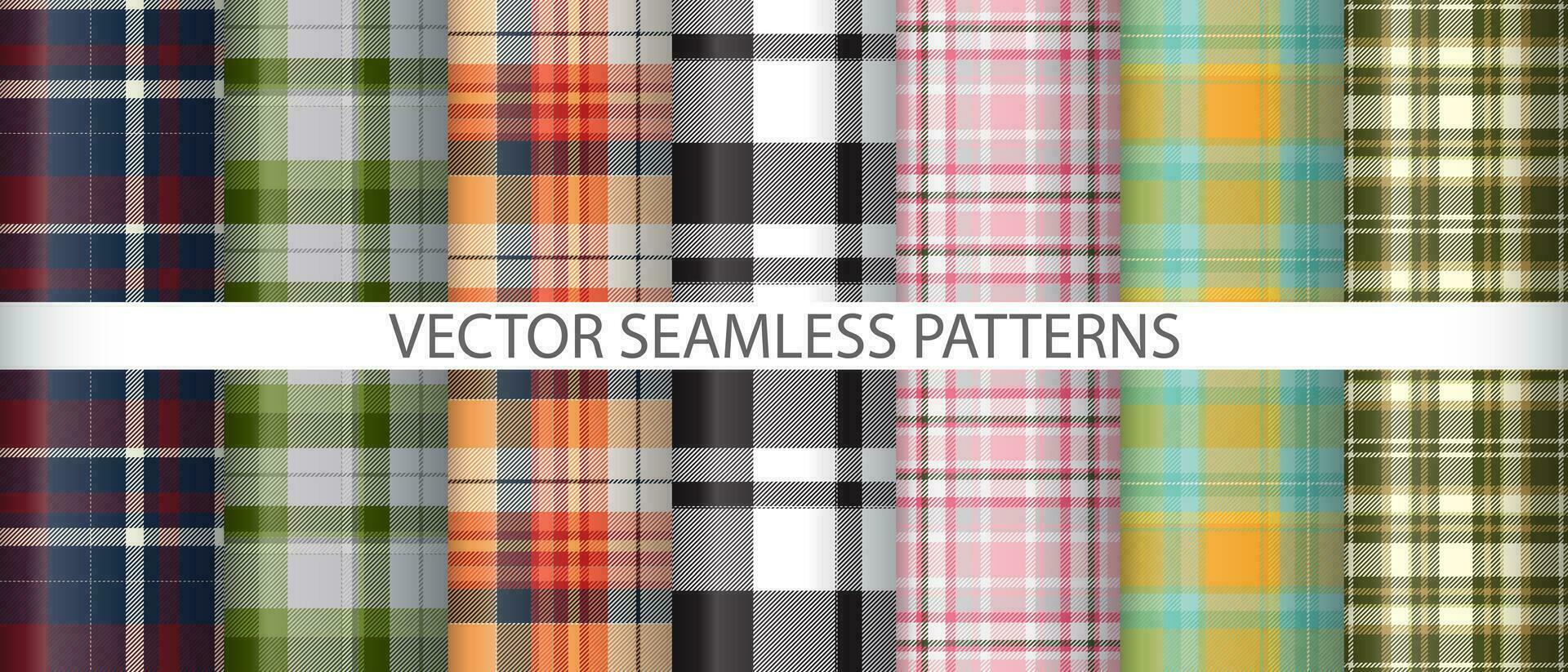 reeks kleding stof structuur textiel. achtergrond Schotse ruit vector. naadloos controleren patroon plaid. vector