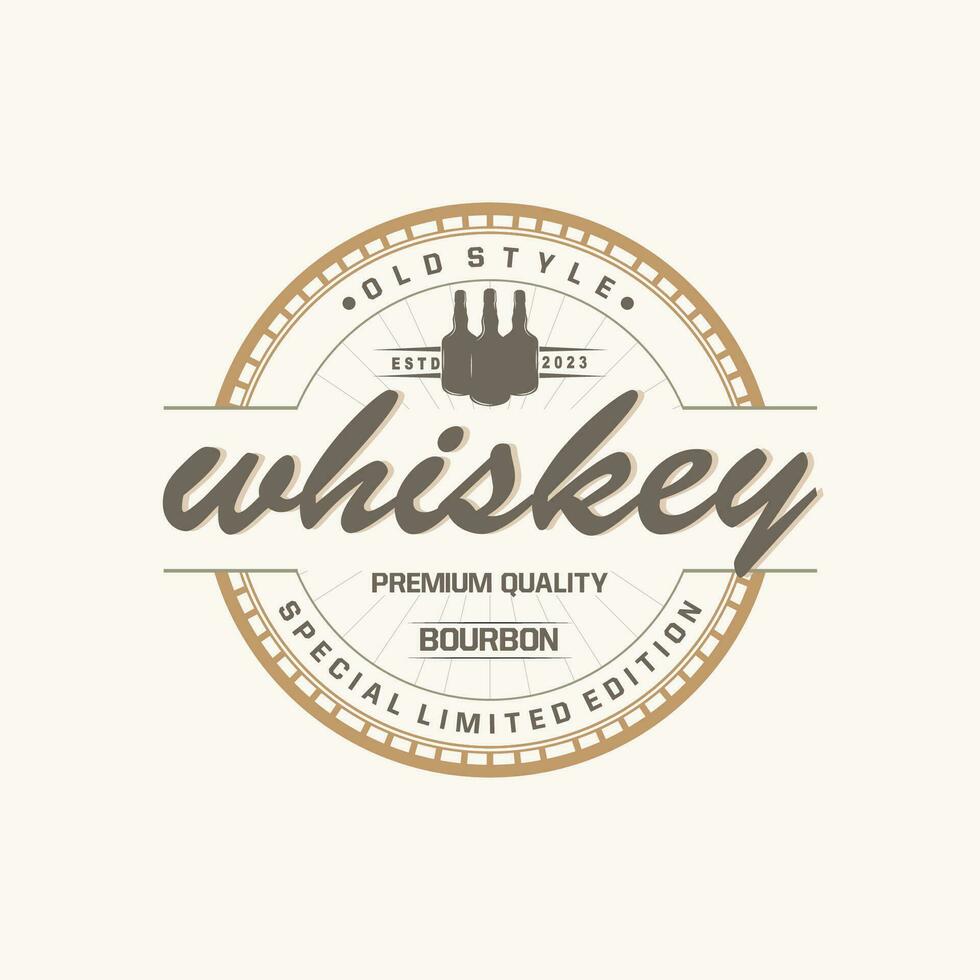 whisky logo, drinken etiket ontwerp met oud retro wijnoogst ornament illustratie premie sjabloon vector