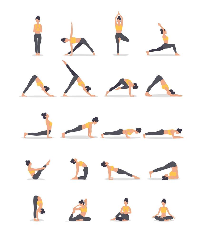 set van yoga houdingen geïsoleerd op de witte. vector illustratie