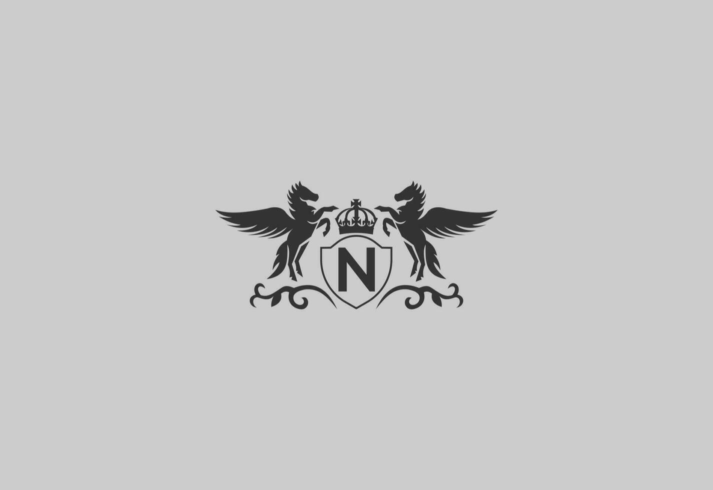 brief n en Pegasus logo vector. paard logo. vector