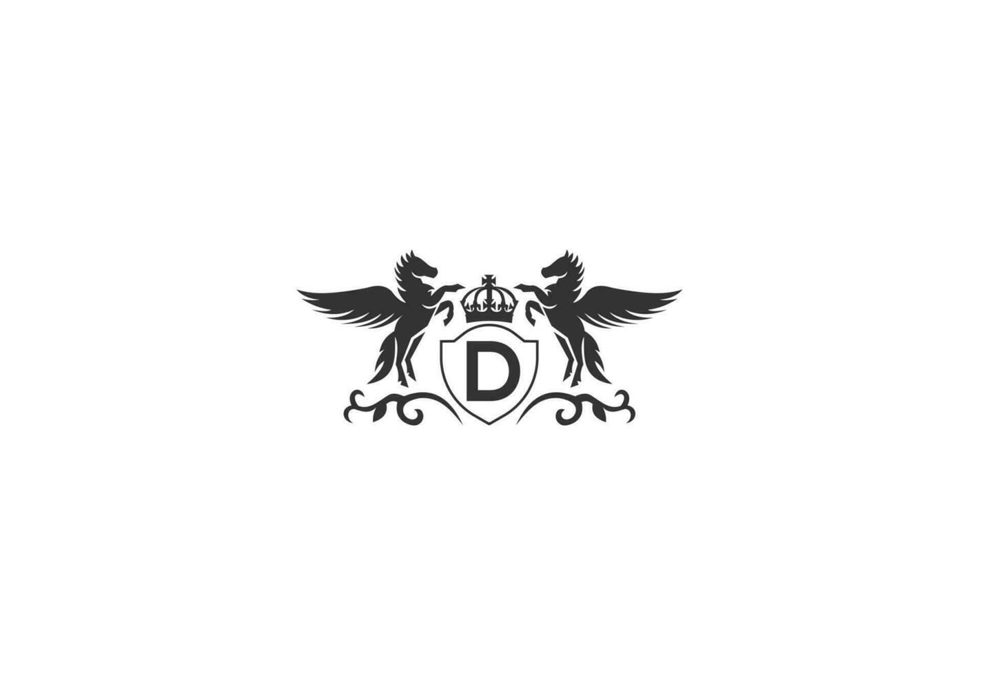 brief d en Pegasus logo vector. paard logo. vector