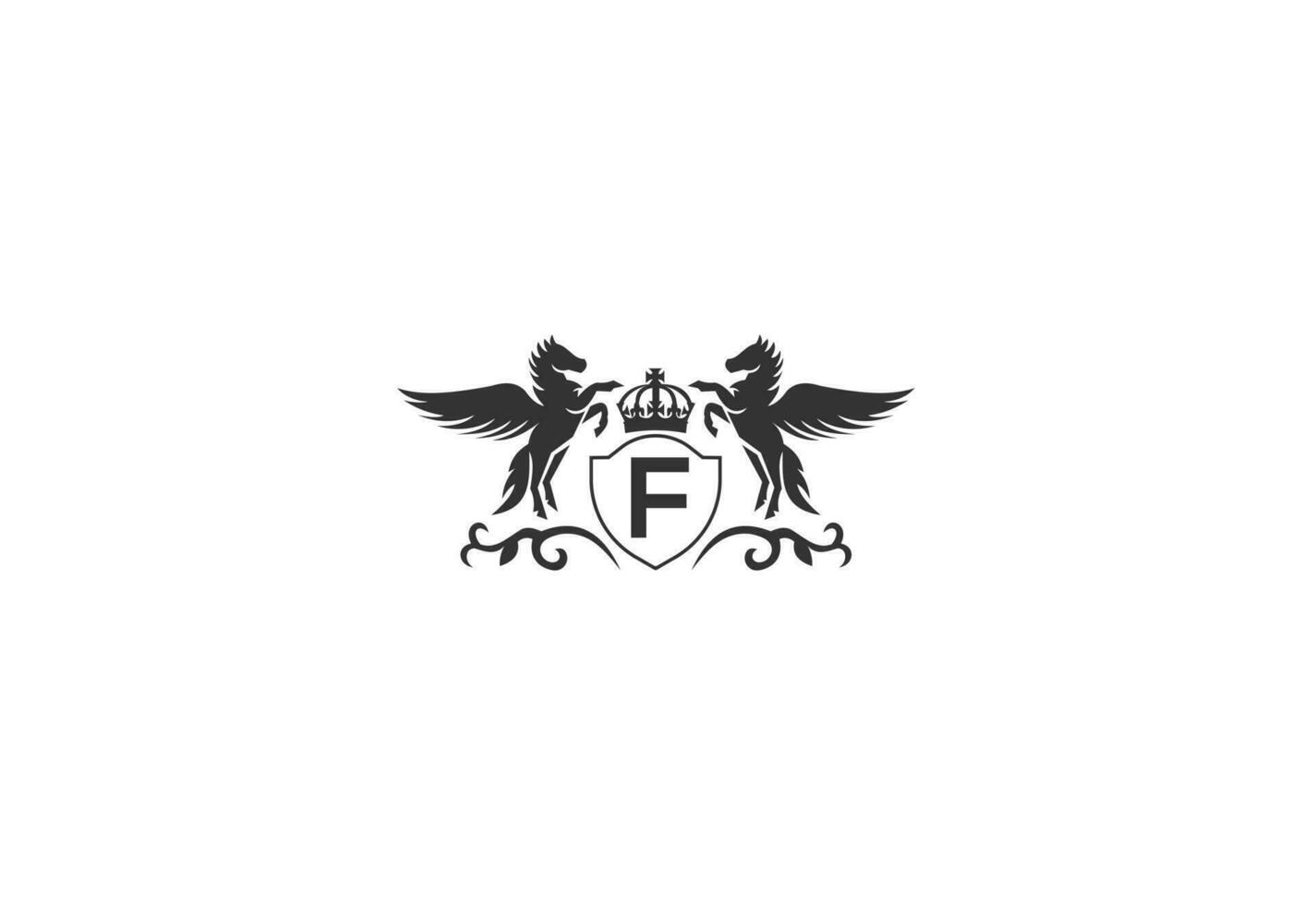 brief f en Pegasus logo vector. paard logo. vector