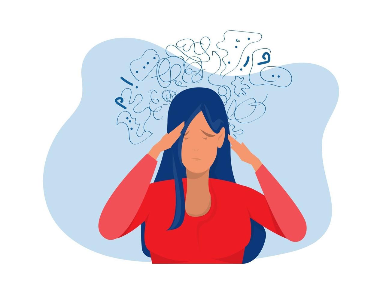 vrouw lijdt aan obsessieve gedachten hoofdpijn onopgeloste depressie vector