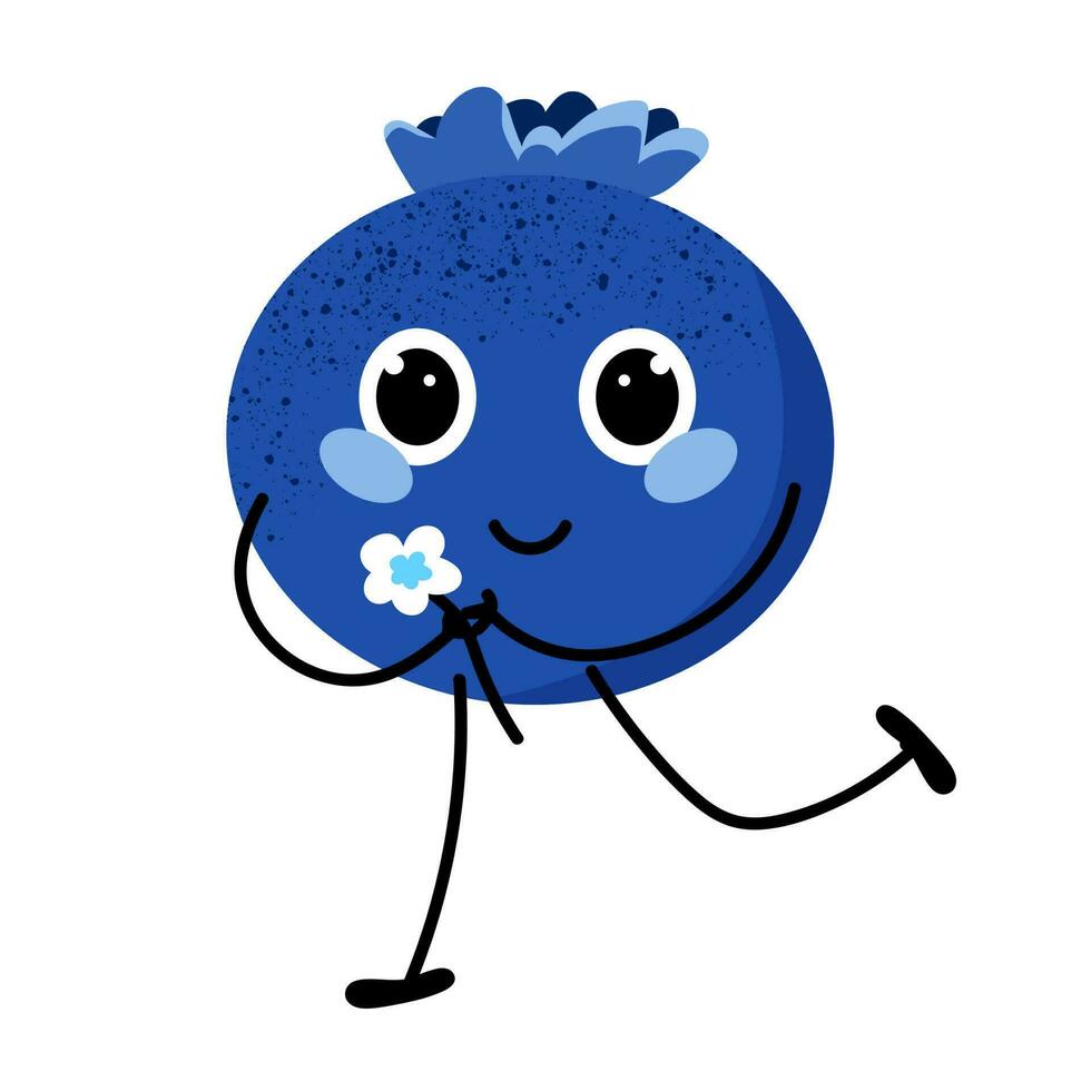 schattig vector bosbes met een bloem. zoet BES. fruit emoticon. levendig fruit. vector tekenfilm illustratie. wit geïsoleerd achtergrond.