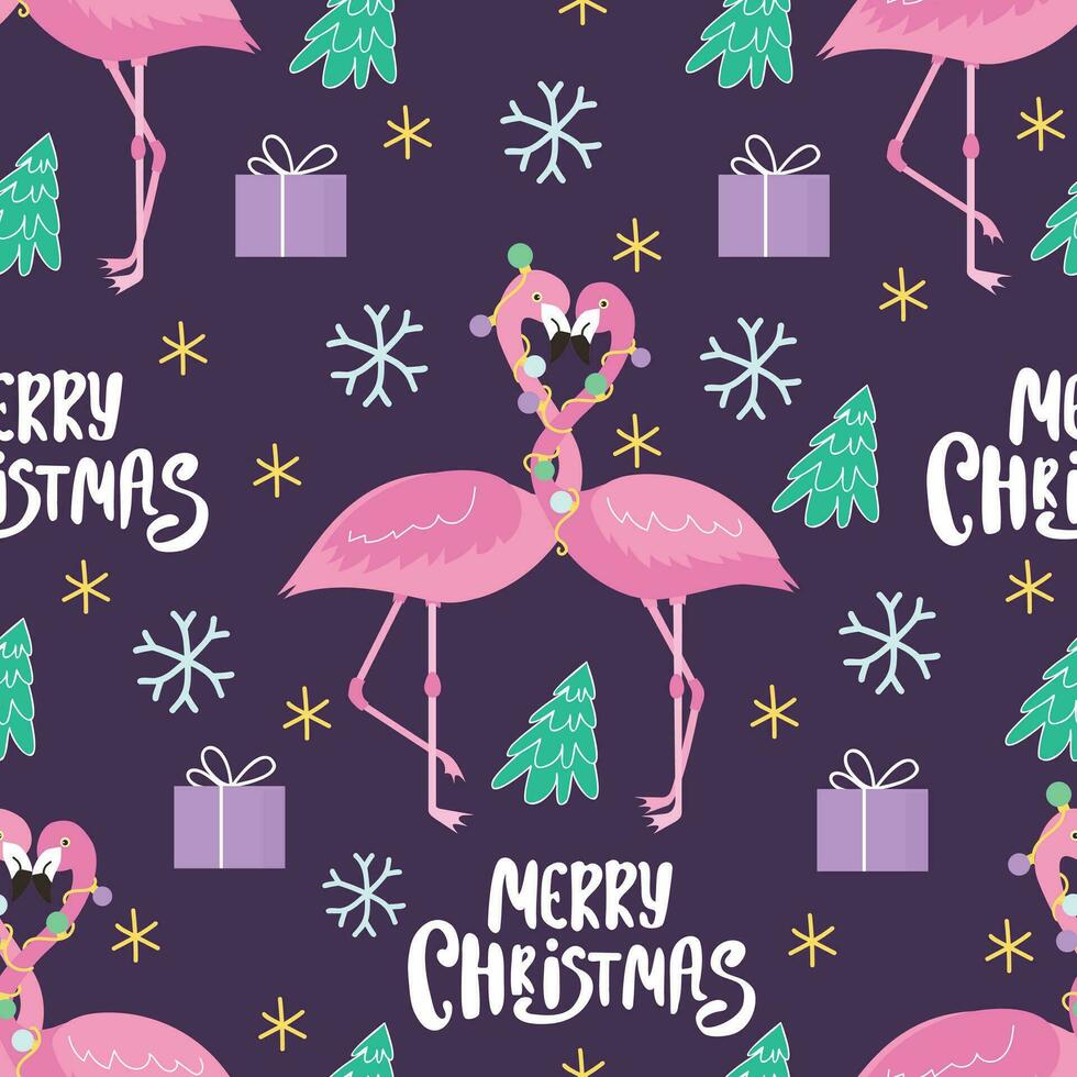 flamingo nieuw jaar en Kerstmis naadloos patroon achtergrond. vector