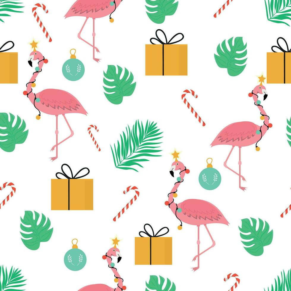 schattig Kerstmis patroon met flamingo vector