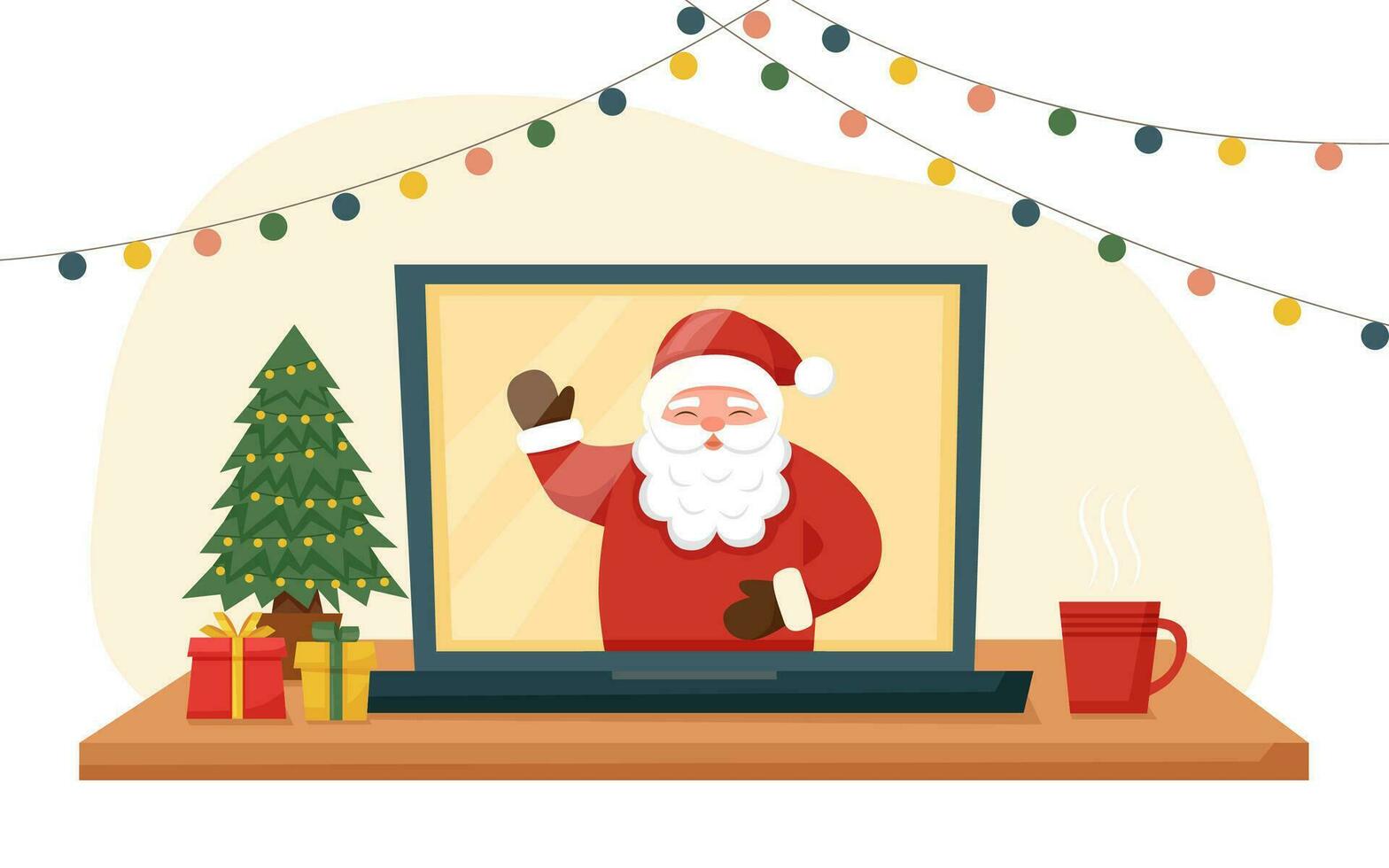 Kerstmis achtergrond met de kerstman Aan een laptop scherm vector