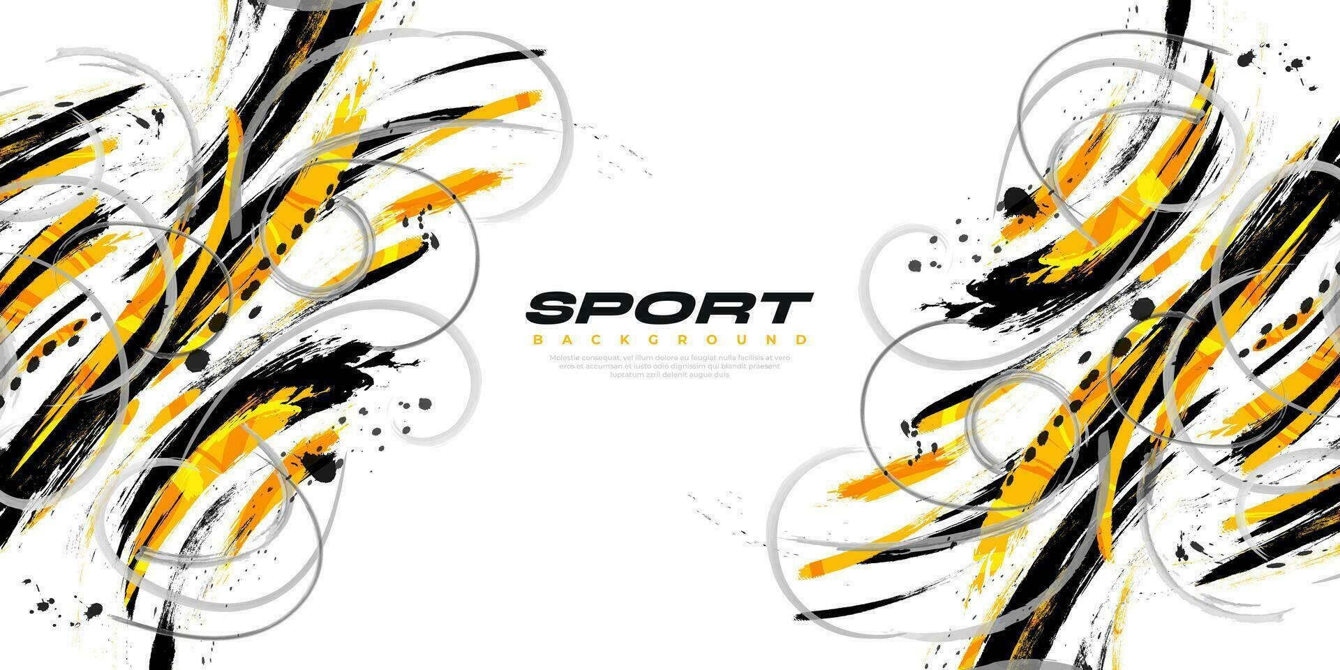 zwart, oranje en grijs borstel illustratie met halftone effect. sport achtergrond met grunge stijl. krassen en structuur elementen voor ontwerp vector