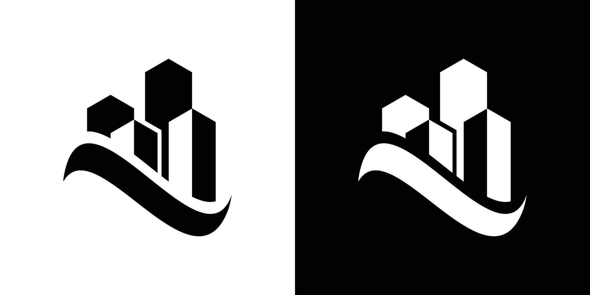 logo ontwerp combineren de vorm van een gebouw met golven. vector