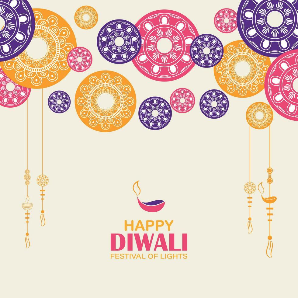 gelukkig diwali, festival van lichten, papier grafisch van Indisch rangoli, gouden lichten, kleurrijk decoratief achtergrond, blauw magenta achtergrond vector
