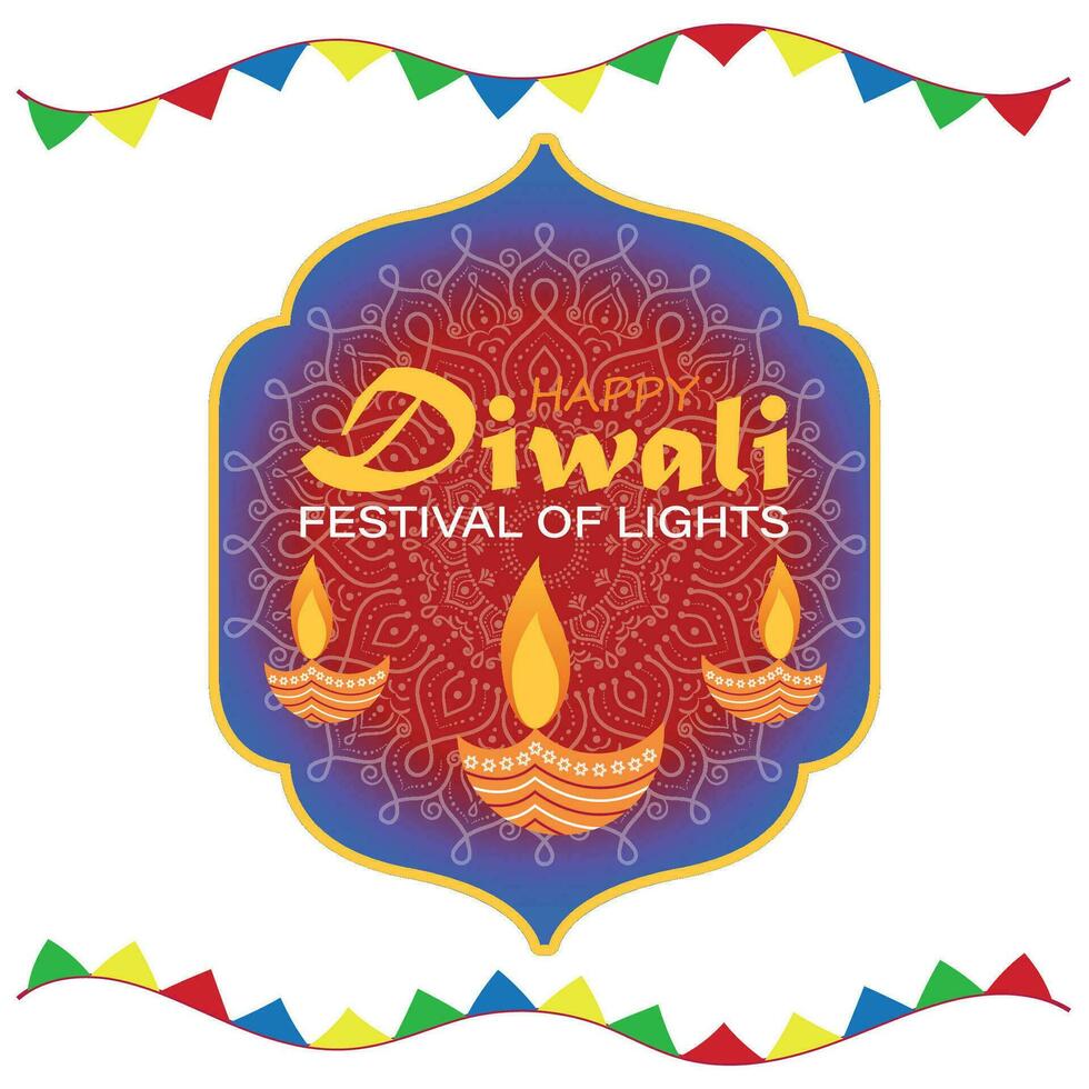 gelukkig diwali, festival van lichten, papier grafisch van Indisch rangoli, gouden lichten, kleurrijk decoratief achtergrond, blauw magenta achtergrond vector