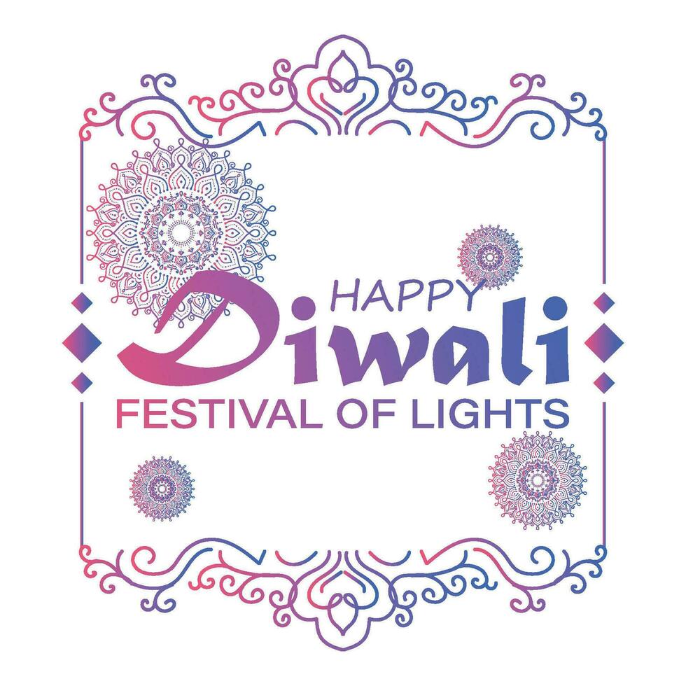 gelukkig diwali, festival van lichten, papier grafisch van Indisch rangoli, gouden lichten, kleurrijk decoratief achtergrond, blauw magenta achtergrond vector