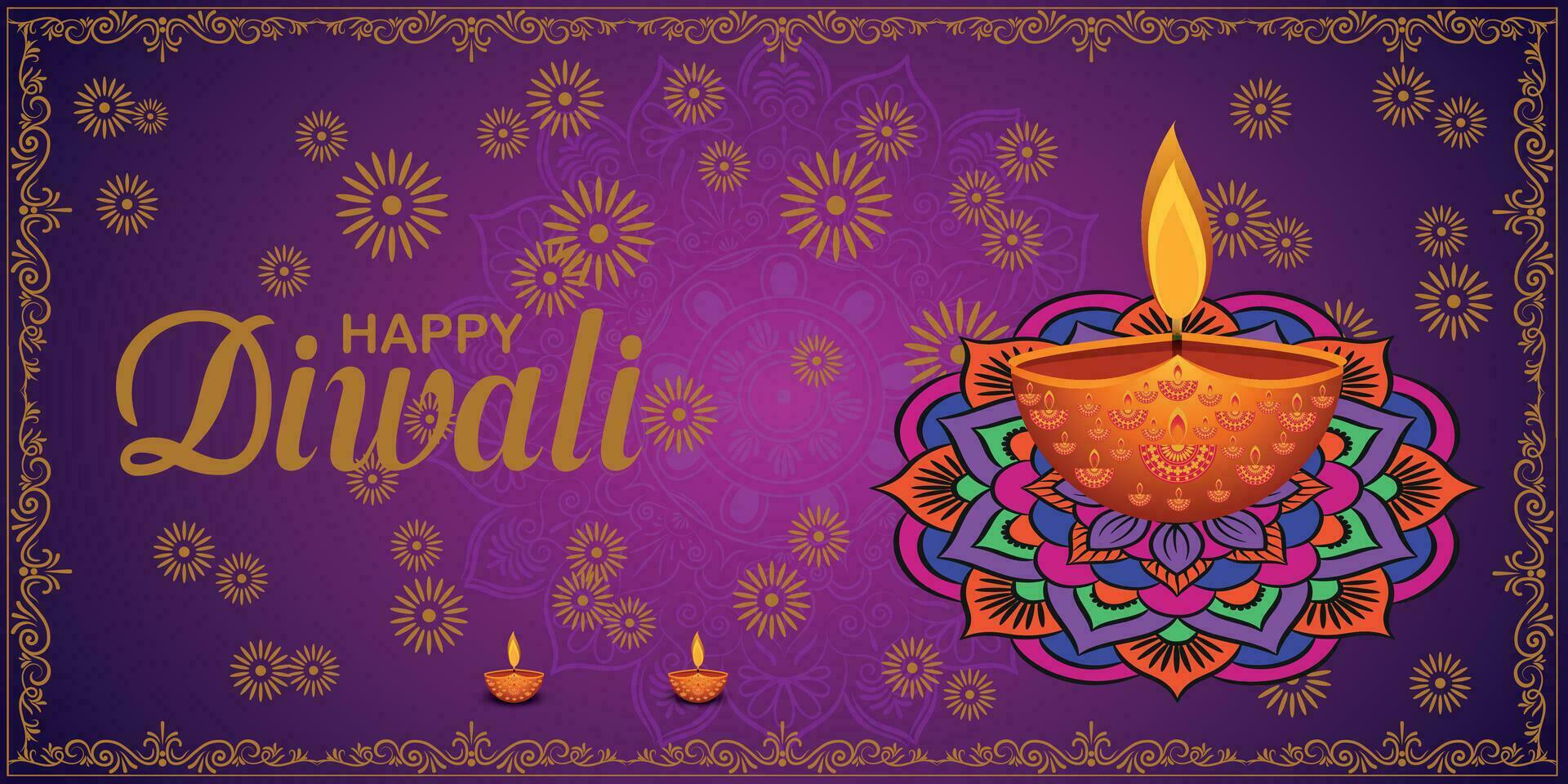 gelukkig diwali, festival van lichten, papier grafisch van Indisch rangoli, gouden lichten, kleurrijk decoratief achtergrond, blauw magenta achtergrond vector