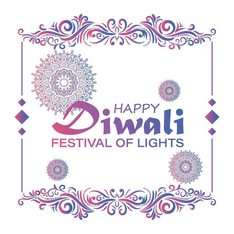 gelukkig diwali, festival van lichten, papier grafisch van Indisch rangoli, gouden lichten, kleurrijk decoratief achtergrond, blauw magenta achtergrond vector