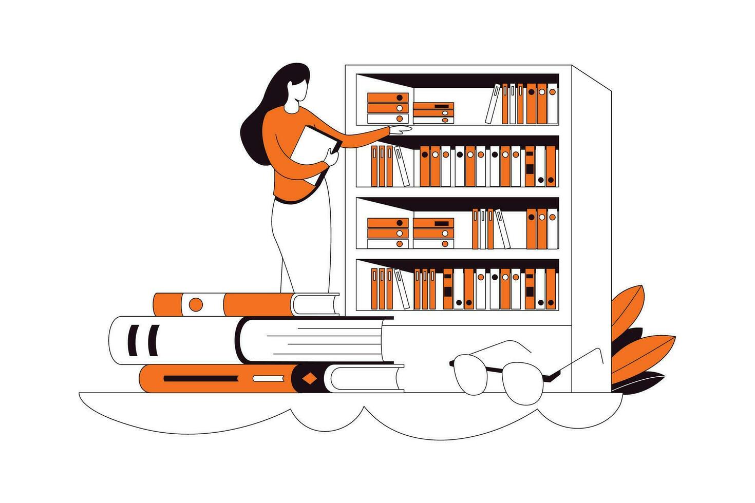 kijken in de bibliotheek, bedrijf vlak stijl illustratie vector