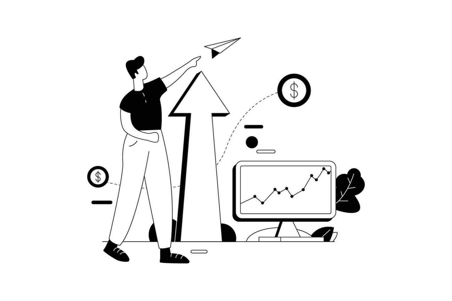 waarde groei, kantoor vectoren illustratie vlak lijn