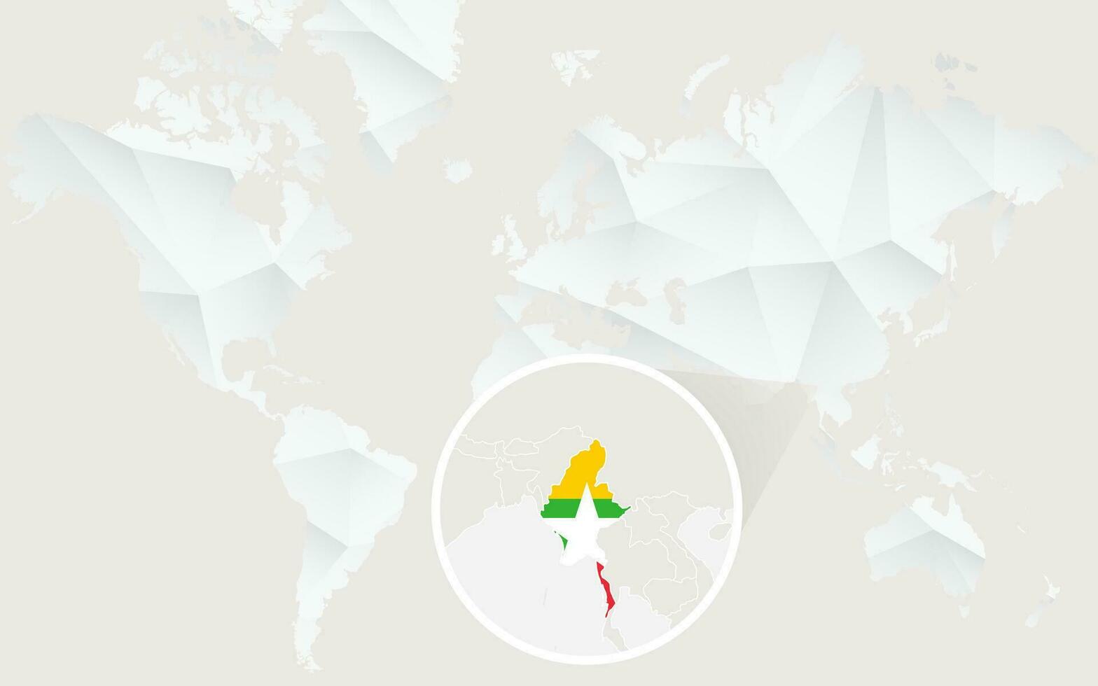 Myanmar kaart met vlag in contour Aan wit veelhoekige wereld kaart. vector