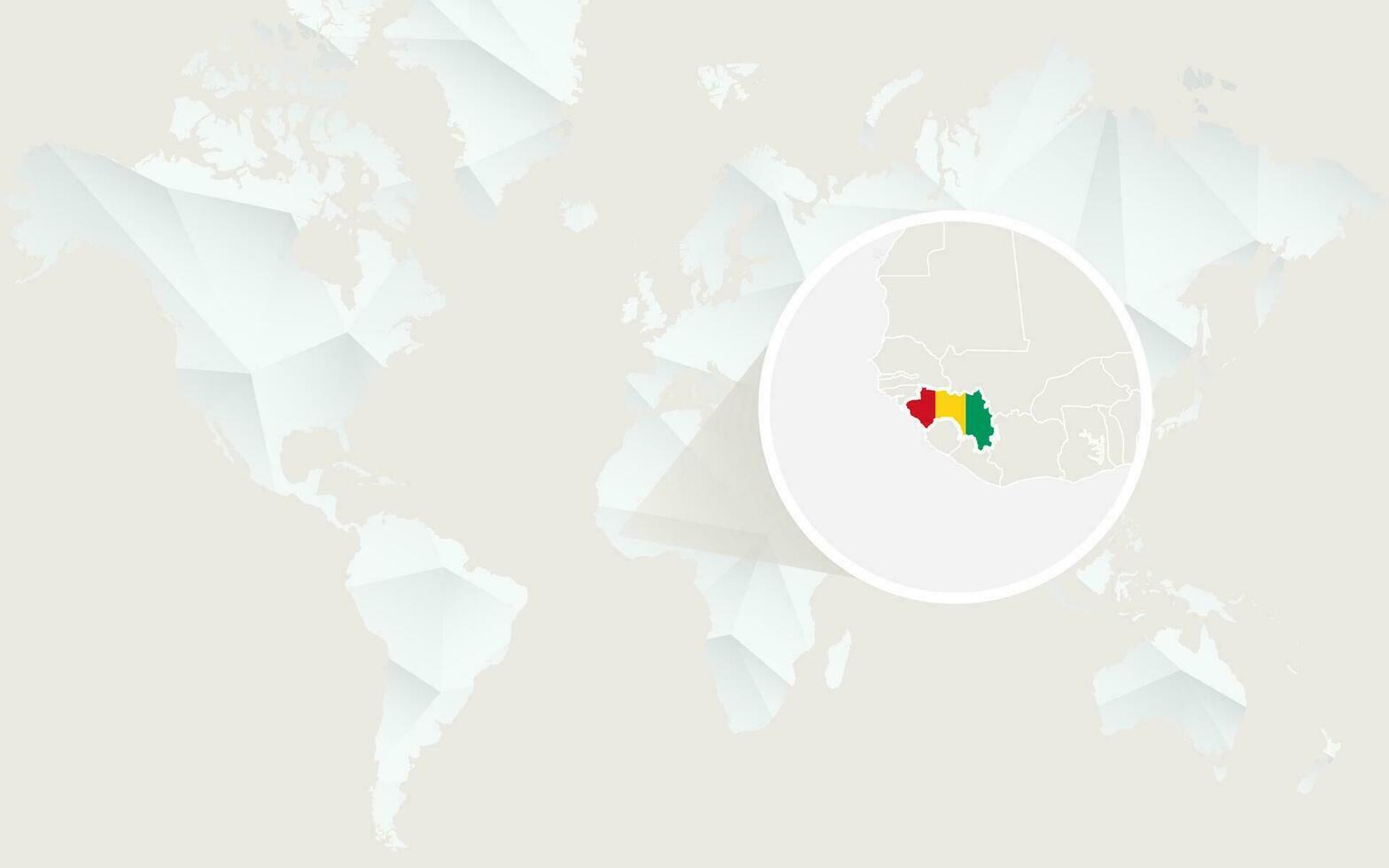 Guinea kaart met vlag in contour Aan wit veelhoekige wereld kaart. vector