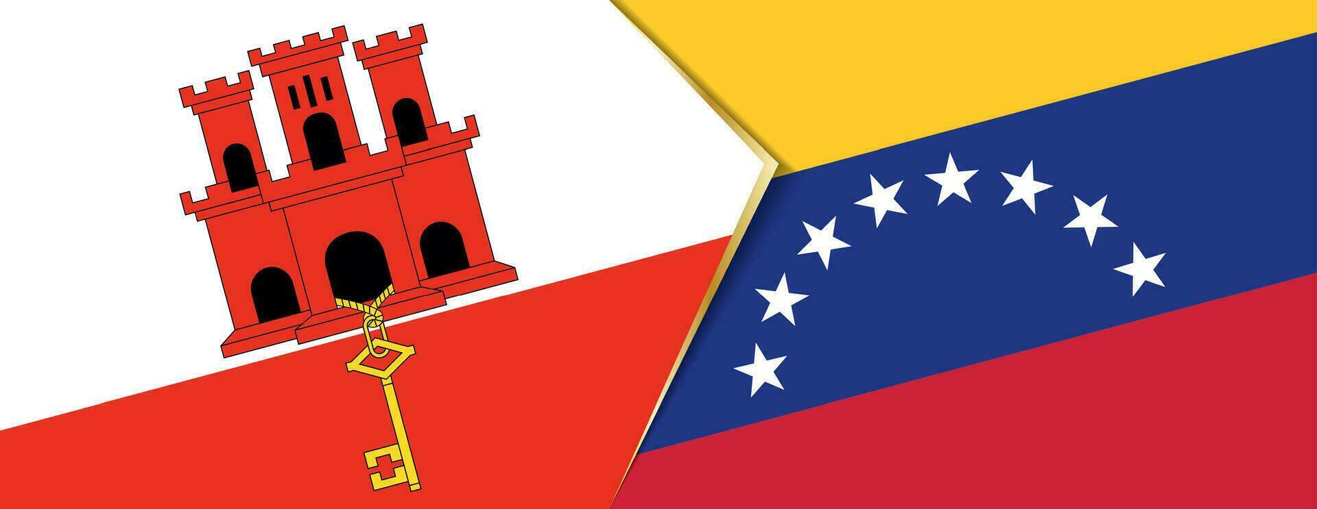 Gibraltar en Venezuela vlaggen, twee vector vlaggen.