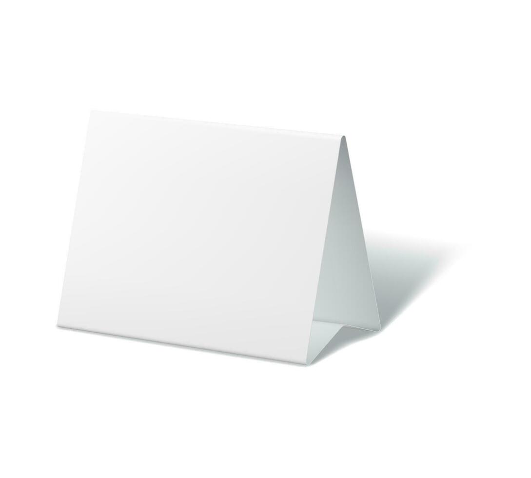 tent kaart staan van papier of tafel blanco driehoek vector