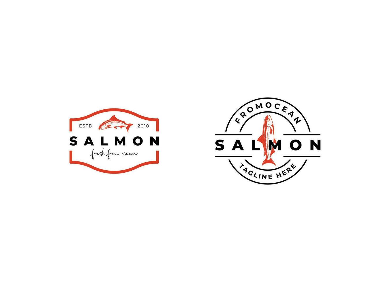 Zalm vis logo zeevruchten etiket insigne vector sticker downloaden