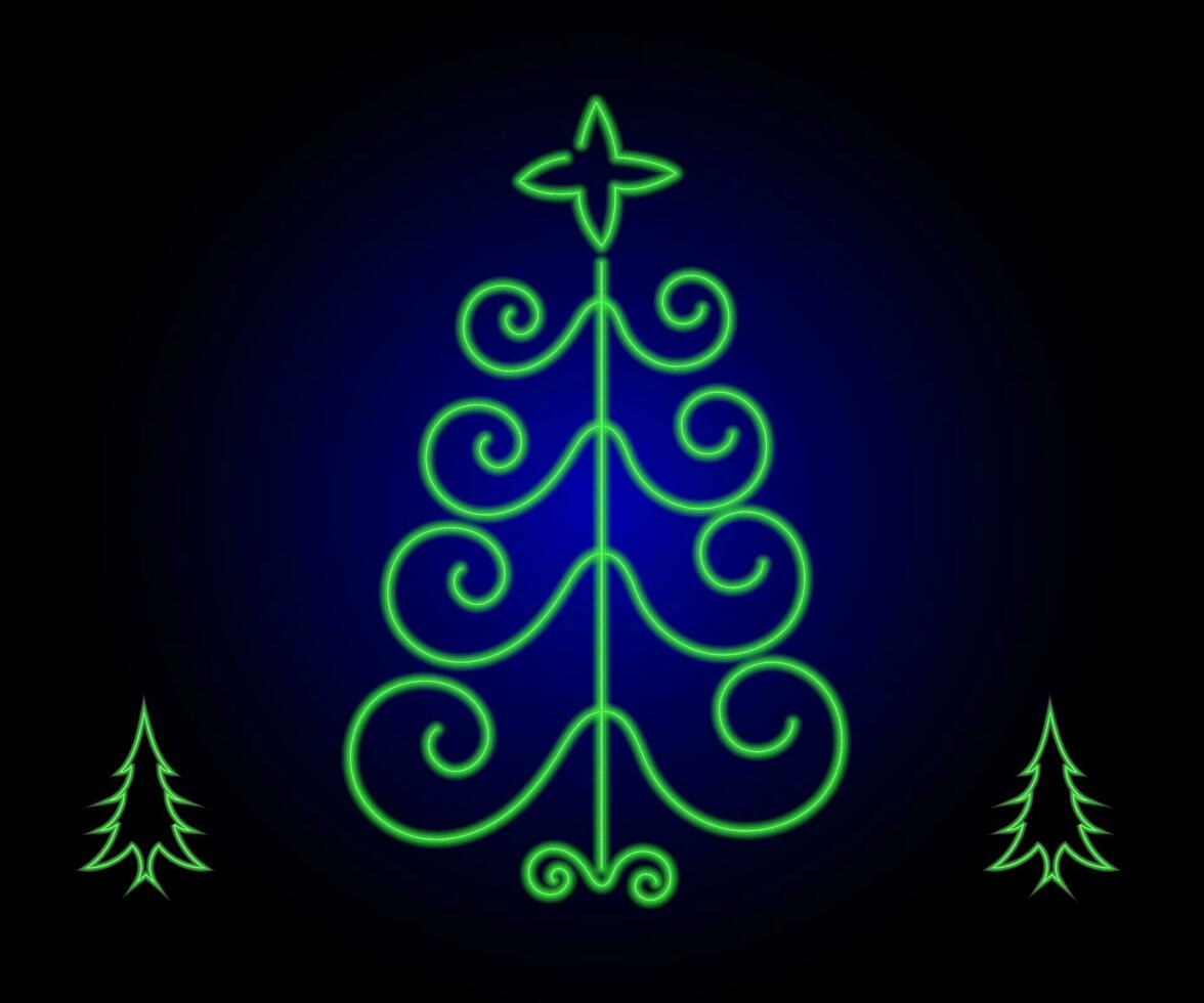 neon Kerstmis boom met ster, gloeiend icoon. neon nieuw jaar boom silhouet, schets Kerstmis boom in levendig kleuren. feestelijk Spar met neon licht. icoon set, teken, symbool voor ui. vector illustratie