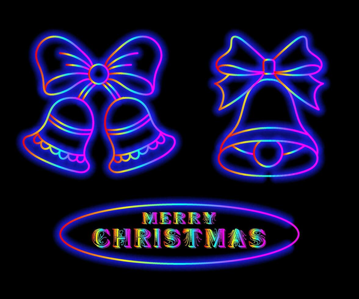 abstract neon lamp Kerstmis vorm achtergrond voorwerp gloeiend icoon. Kerstmis voorwerpen in levendig kleuren. feestelijk Spar met neon licht. icoon set, teken, symbool voor ui. vector illustratie