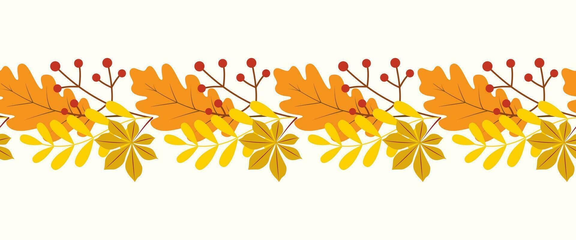 naadloos hand- getrokken grens van herfst bladeren en bessen Aan geïsoleerd achtergrond. achtergrond voor herfst oogst vakantie, dankzegging, halloween, seizoensgebonden, textiel, scrapbooken, washi plakband. vector