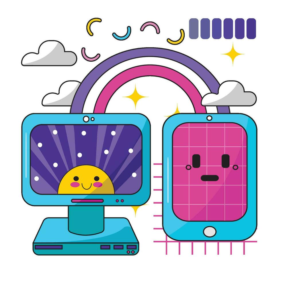 kleurrijk retro computer sticker illustratie vector