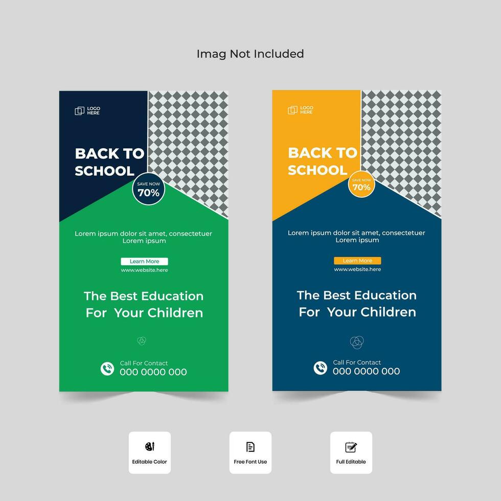 terug naar school- verhaal sjabloon, school- toelating sociaal media verhalen ontwerp. vector