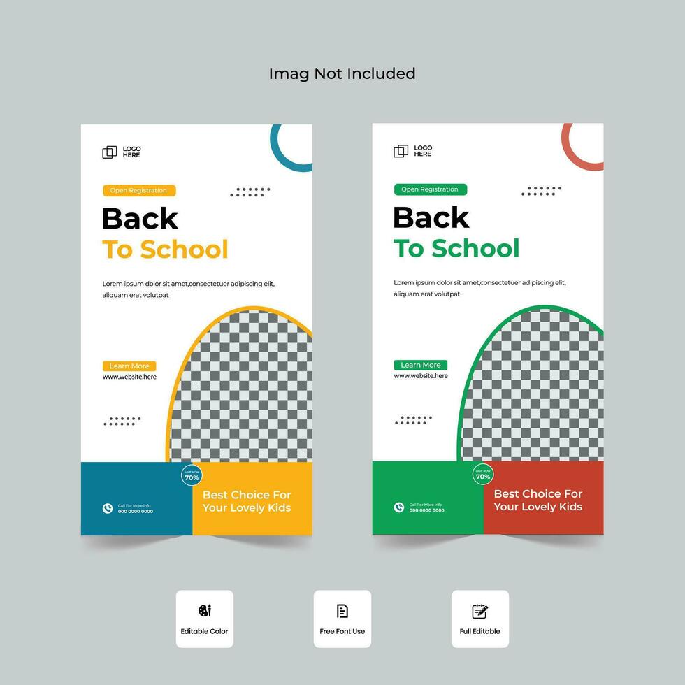 terug naar school- verhaal sjabloon, school- toelating sociaal media verhalen ontwerp. vector