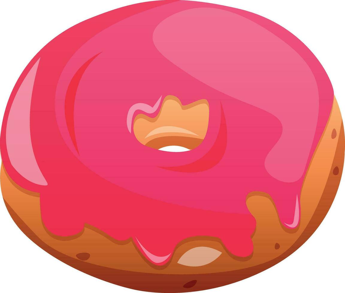 schattig, kleurrijk, zoet en glanzend donut met roze glazuur. vector tekenfilm illustratie. brood, gebakje clip art, icoon voor grafisch middelen voor appjes, menu's.