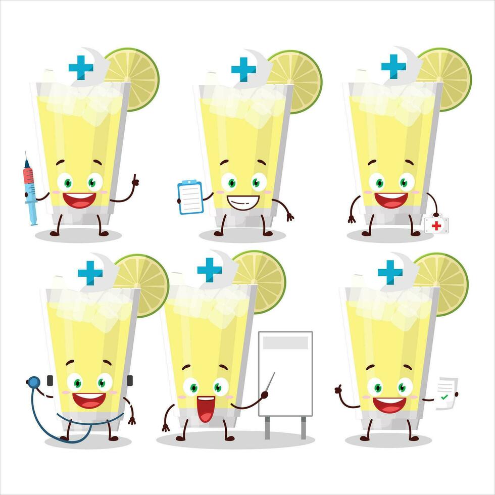 dokter beroep emoticon met limonade tekenfilm karakter vector