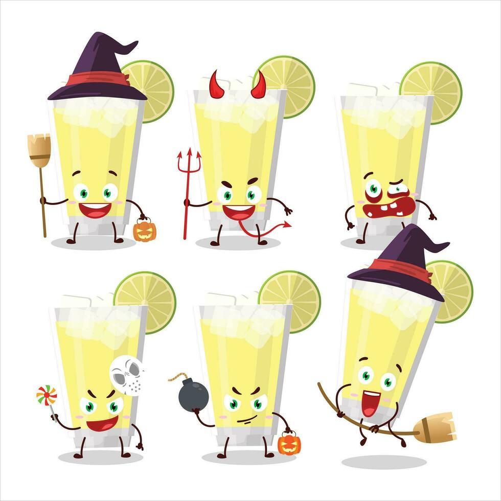 halloween uitdrukking emoticons met tekenfilm karakter van limonade vector