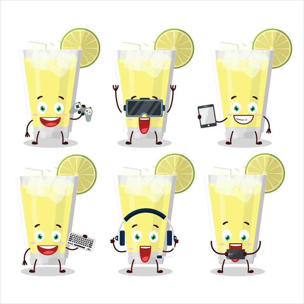 limonade tekenfilm karakter zijn spelen spellen met divers schattig emoticons vector