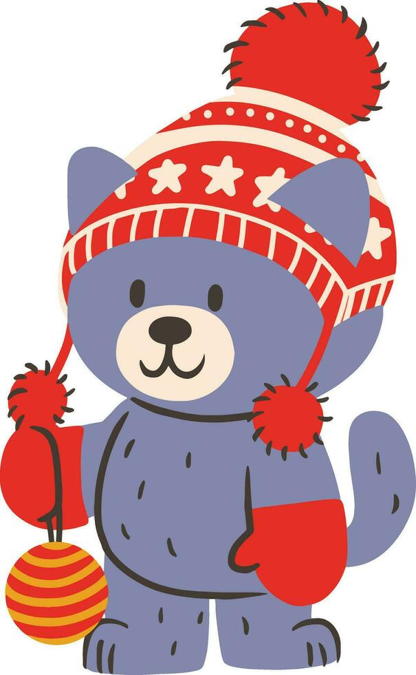 feestelijk tekenfilm teddy beer vervelend een hoed en handschoenen vector