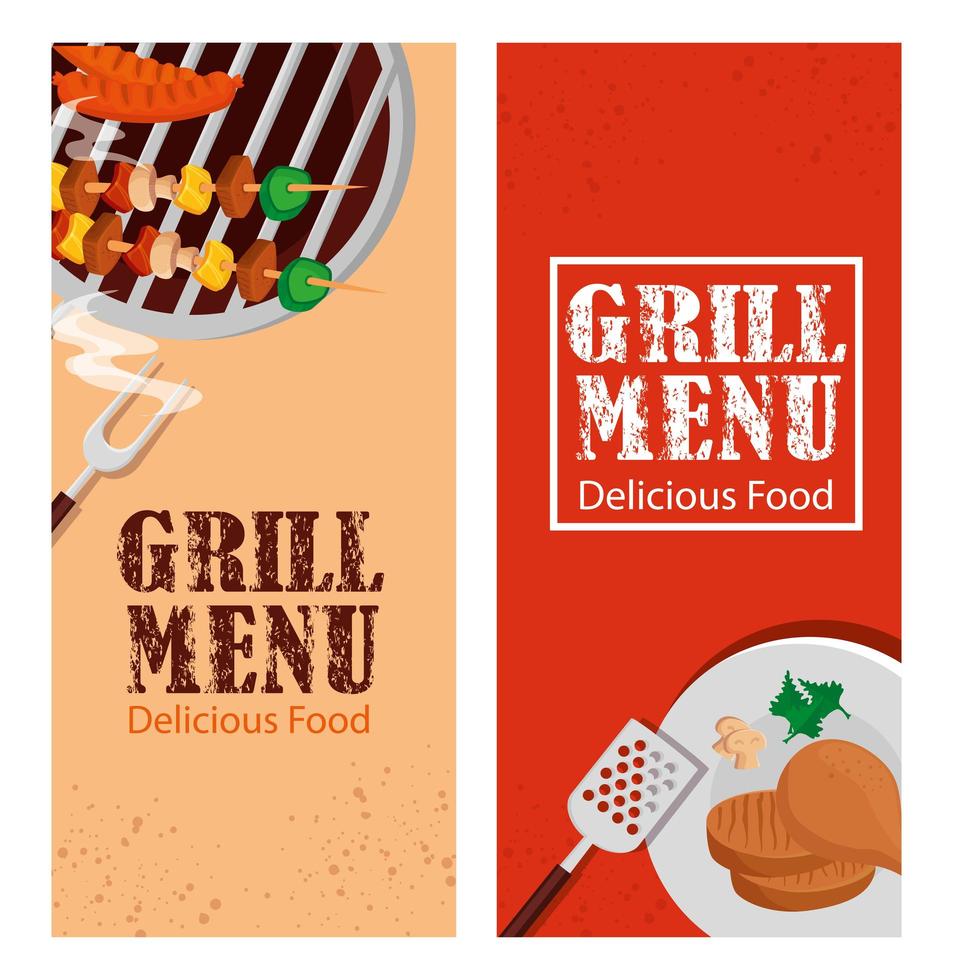 set poster van grillmenu met heerlijk eten vector