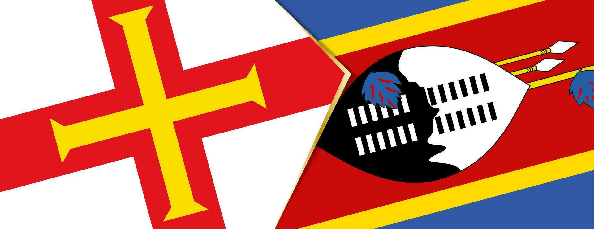 Guernsey en Swaziland vlaggen, twee vector vlaggen.