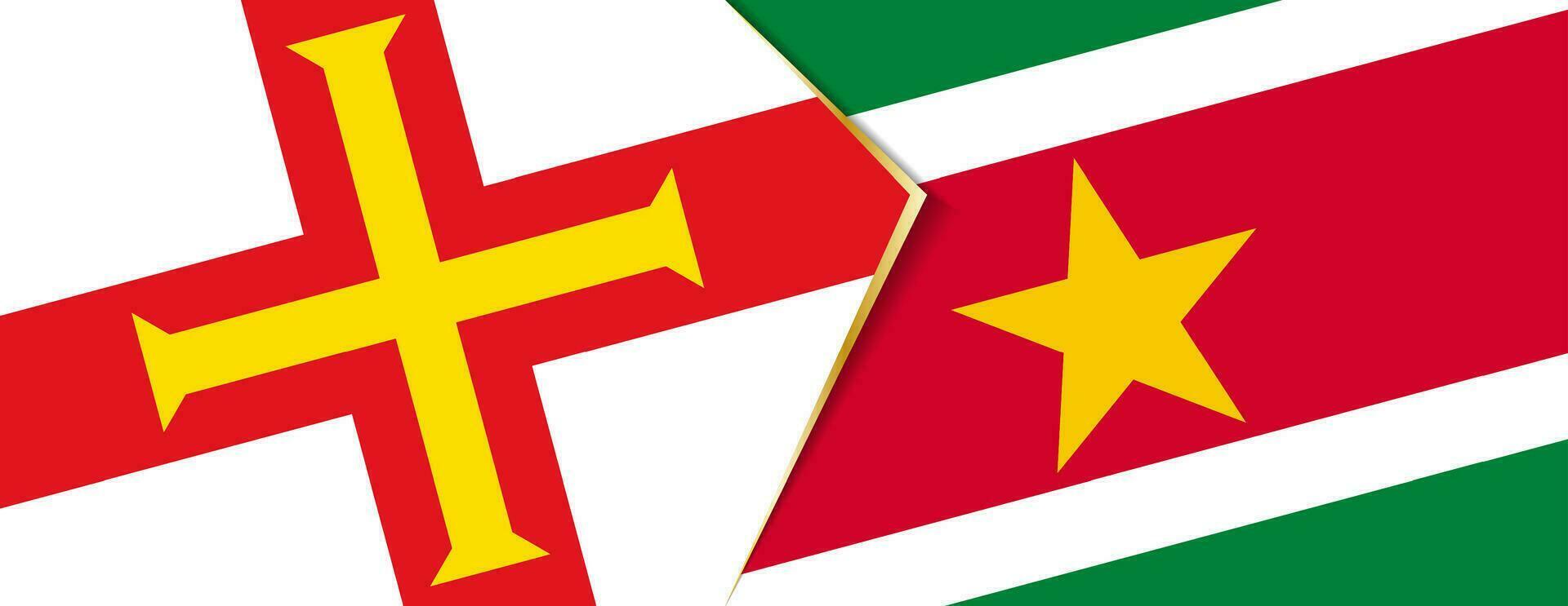 Guernsey en Suriname vlaggen, twee vector vlaggen.