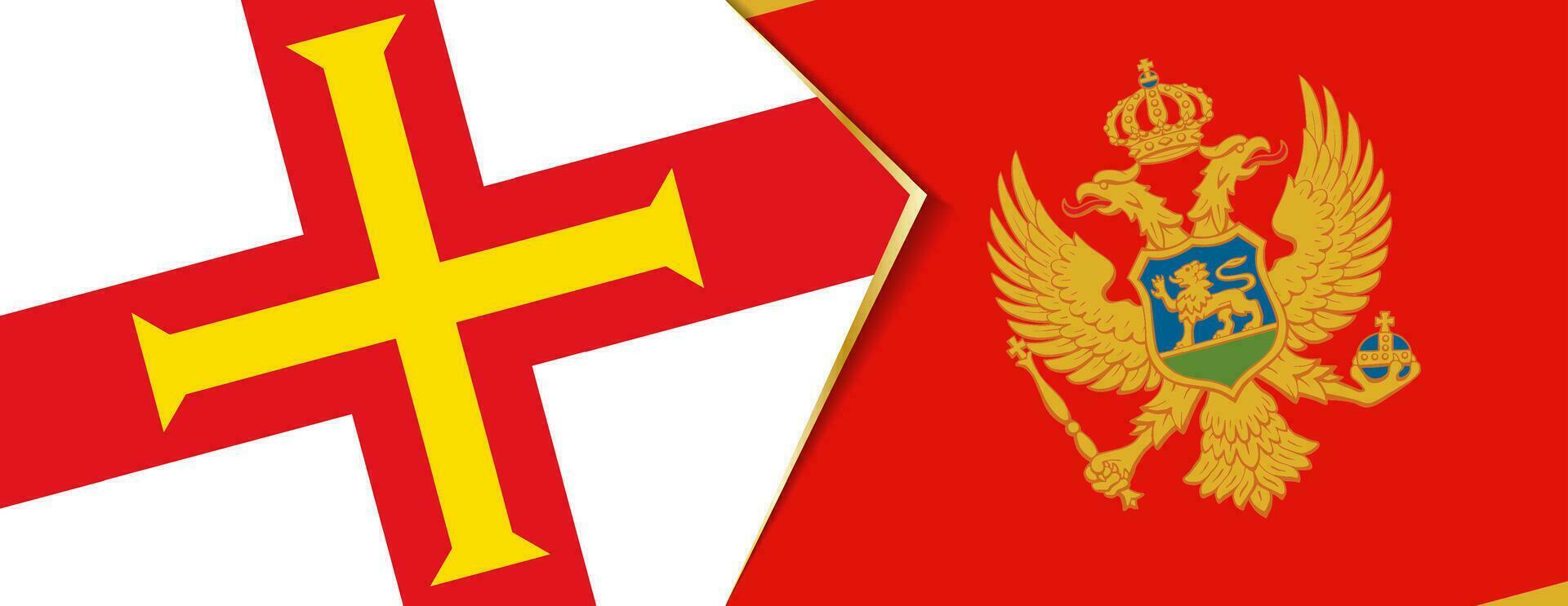 Guernsey en Montenegro vlaggen, twee vector vlaggen.