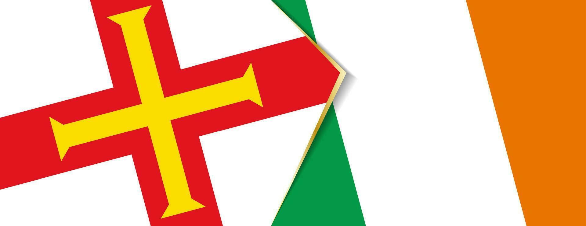 Guernsey en Ierland vlaggen, twee vector vlaggen.