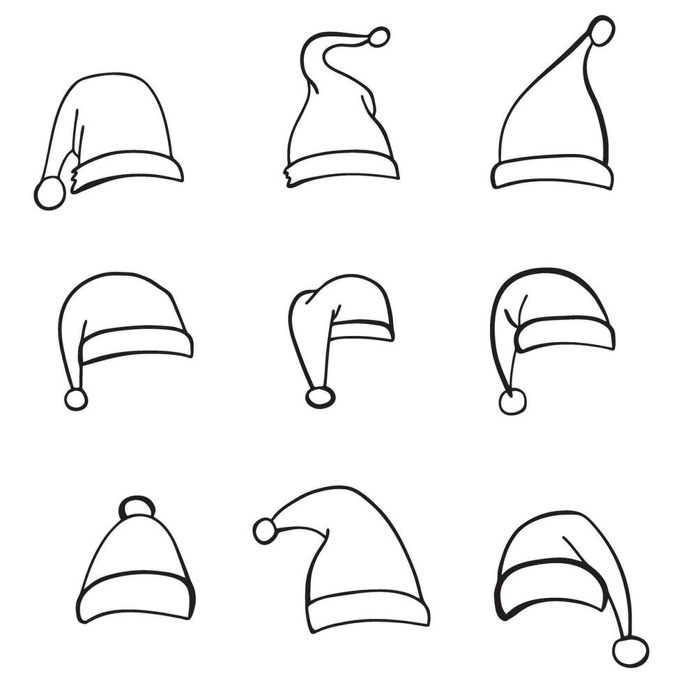 reeks van hand- getrokken de kerstman hoeden. feestelijk ontwerp element voor Kerstmis en nieuw jaar. vector illustratie in tekening stijl