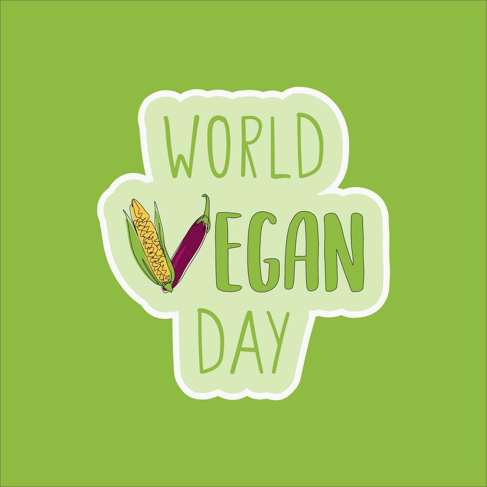wereld veganistisch dag. de brief v is een combinatie van maïs en aubergine. perfect voor sticker, kaart, banier, poster, enz. vector illustratie.