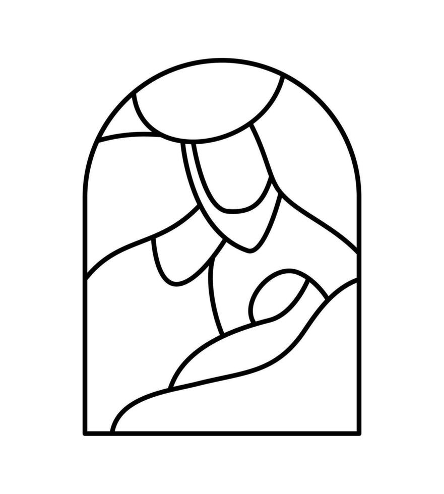 Kerstmis vector christen icoon religieus geboorte tafereel van baby Jezus met Maria en jozef. logo illustratie schetsen. tekening hand- getrokken met zwart lijnen geïsoleerd Aan wit achtergrond