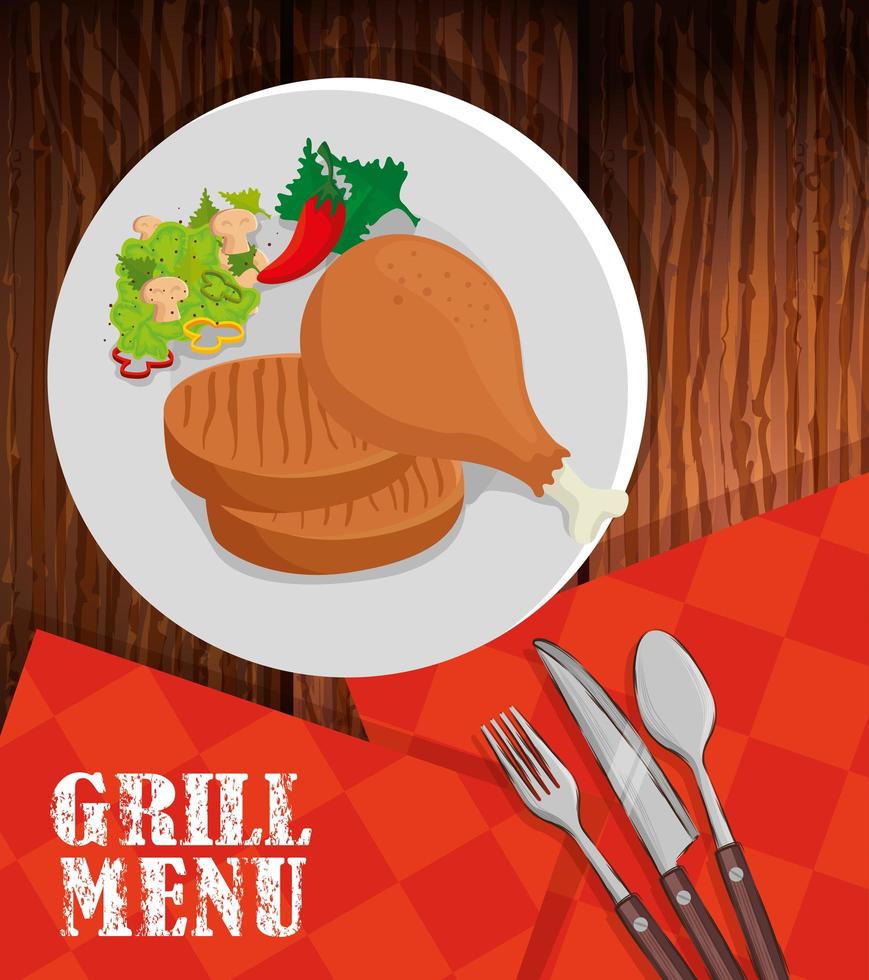 grillmenu met heerlijk eten en set bestek vector