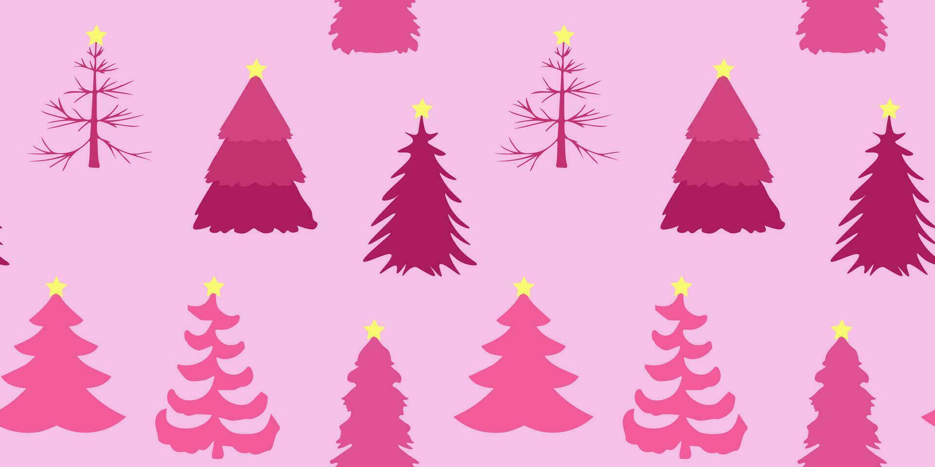 naadloos roze Kerstmis boom patroon. Kerstmis achtergrond, geschenk inpakken. vector illustratie