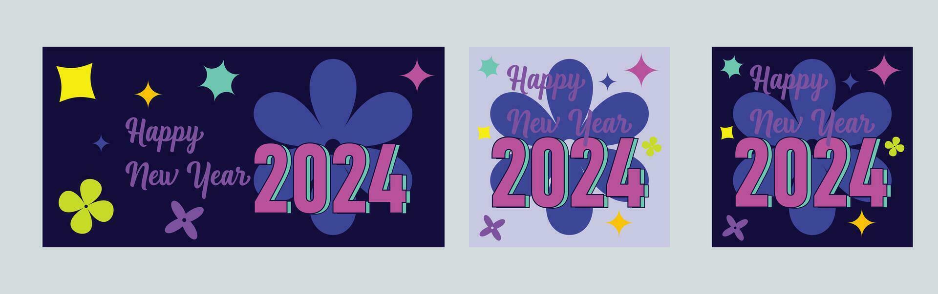 gelukkig nieuw jaar 2024 met kleurrijk minimalistisch modieus ontwerp. gelukkig nieuw jaar 2024 plein sjabloon. groet achtergrond ontwerpen, nieuw jaar, en sociaal media promotionele inhoud. vector illustratie